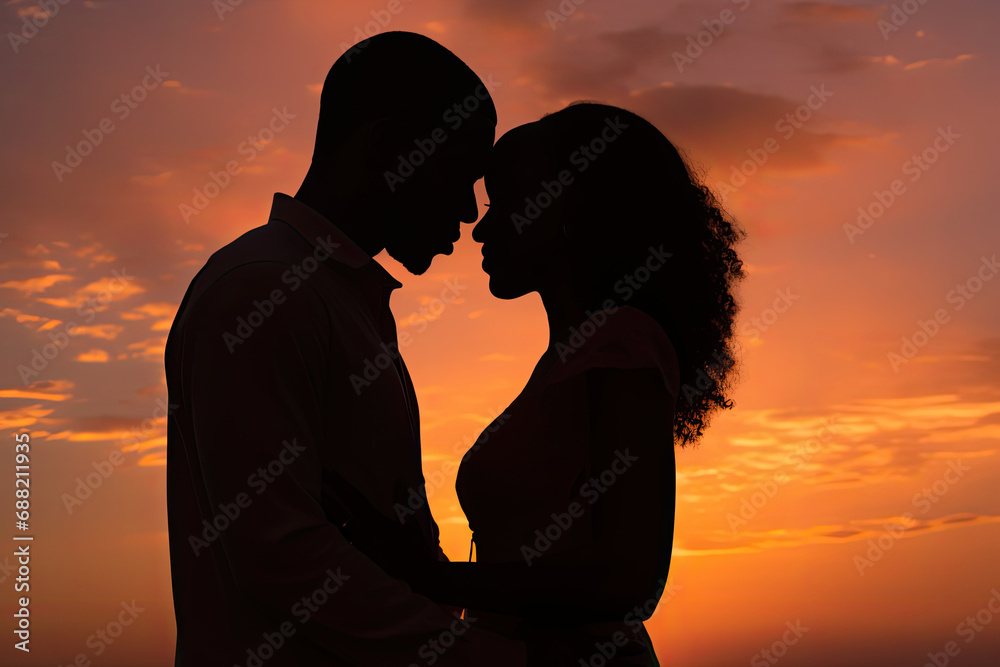 An image of close-up silhouette, an intimate and tender moment. Copy space
