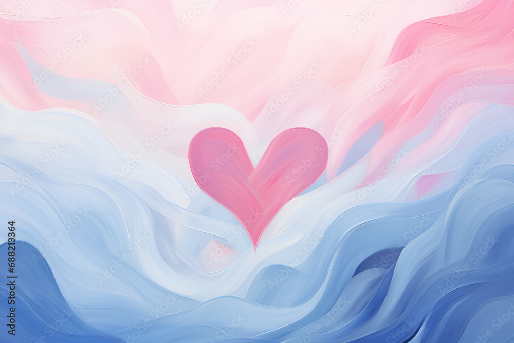 Soft pink and blue swirls forming a heart in abstract art. Valentine's day