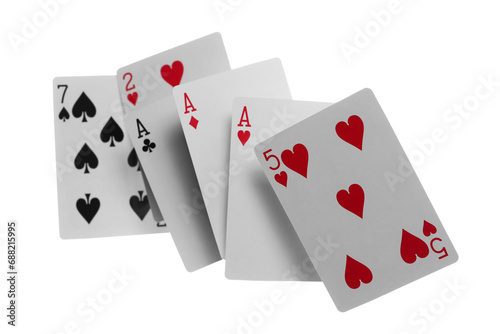 Flying playing cards for poker and gambling, isolated on white, clipping path