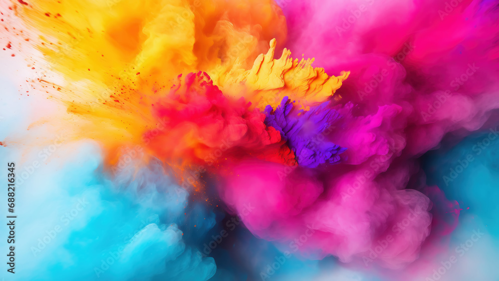 Close-up of splashed of vibrant colorful powders, ai generated