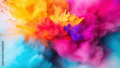 Close-up of splashed of vibrant colorful powders, ai generated