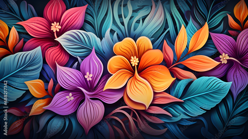 Background Tropical Plants in Bright Colors	