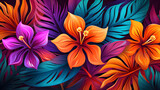 Background Tropical Plants in Bright Colors	