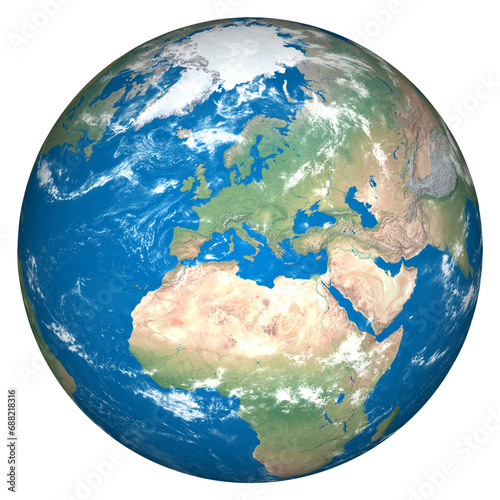 Fototapeta Naklejka Na Ścianę i Meble -  Planet Earth with clouds. Europe, Asia and Africa - Elements of this image furnished by NASA