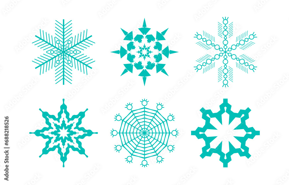 Cute snowflakes collection isolated on background. Flat snow icons, silhouette. Element for Christmas banner, cards. Cute snowflakes collection isolated on background. Flat snow icons, silhouette. Element for Christmas banner, cards.