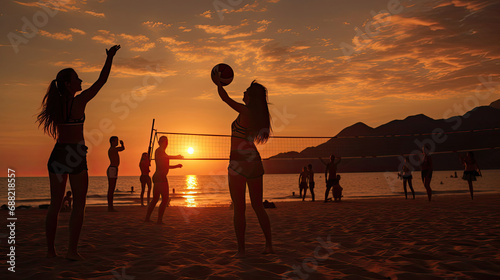 Camaraderie moment victory celebration at sunset sandy feet worn volleyball joy and triumph in beach volleyball photo