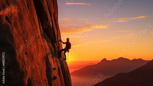 Early morning climber against serene backdrop colorful gear adds vibrancy to escalada scene