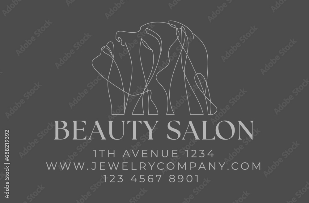 Woman Face Card Template, Line Art Illustration. Female head Minimalist line design with