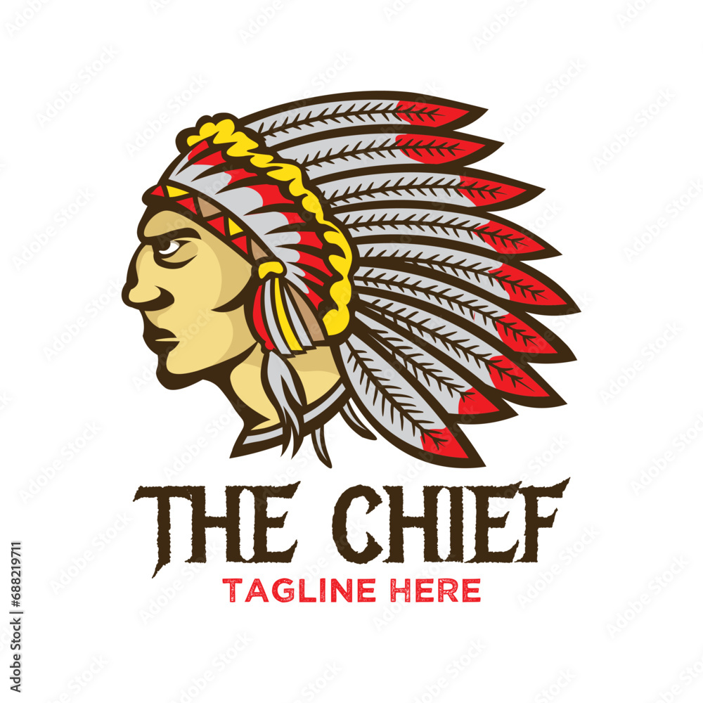 Indian Chief head vector illustration, perfect for t shirt design and mascot logo