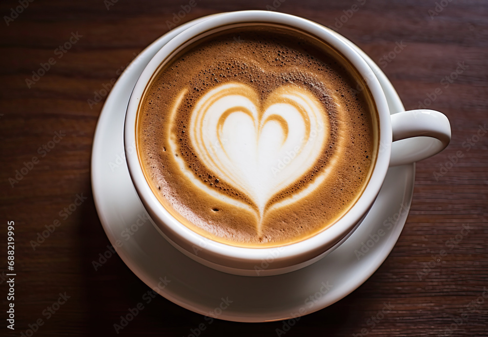A close-up image capturing the surface of a cup of coffee with a heart, the universal symbol of love. A close-up image capturing the surface of a cup of coffee with a heart, the universal symbol of love.
