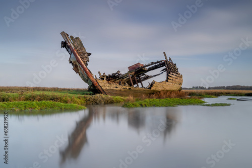 Fényképezés Blackpool shipwrecked boats on the Clyde coast near Blackpool and Fleetwood
