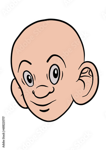 A funny bald character head