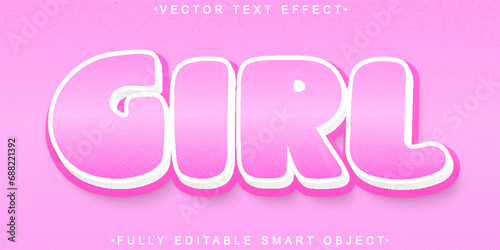 Cartoon Pink Girl Vector Fully Editable Smart Object Text Effect