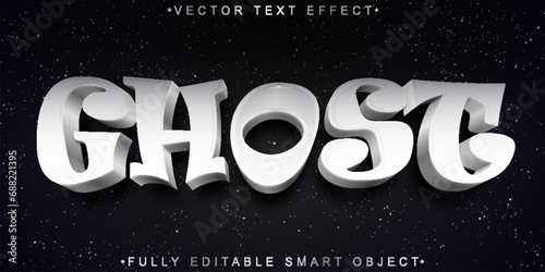 Cartoon White Ghost Vector Fully Editable Smart Object Text Effect