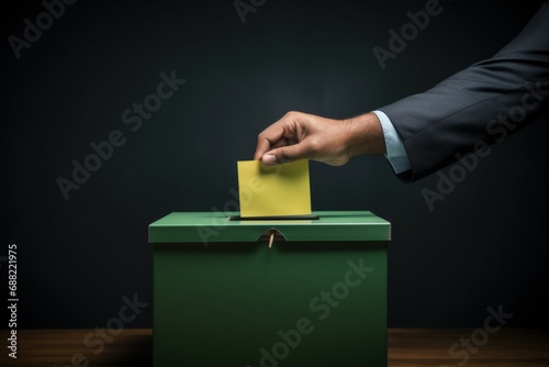 Wallpaper Mural Man putting paper in a voting box, concept of elections, politics. Generative AI Torontodigital.ca
