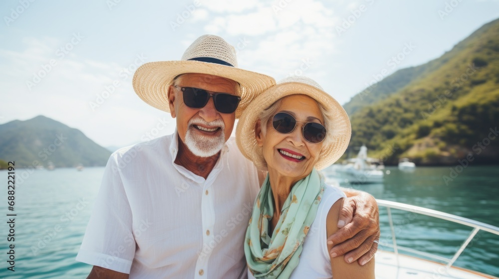Old couple at the sea enjoying their holiday
