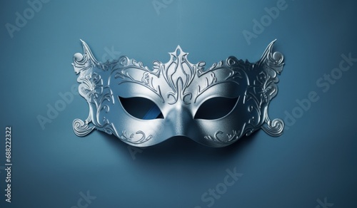 Silver carnival mask, blue background, Brazilian carnival concept, Brazilian culture. Generative AI