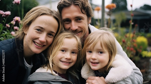 Family posing in a garden