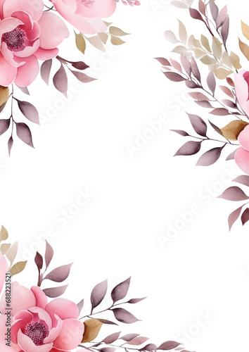 White and pink watercolor hand painted background template for Invitation with flora and flower