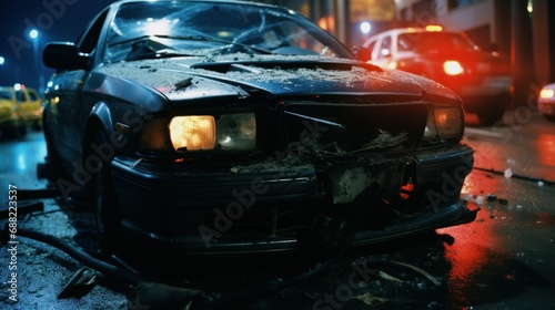 A vehicle that had an accident at night © PixelPaletteArt
