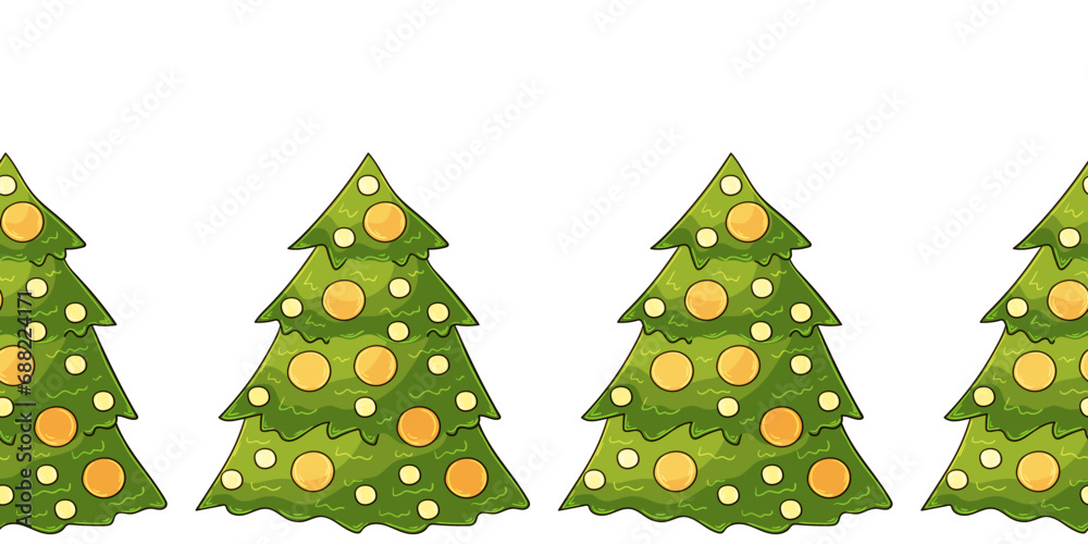 Fototapeta premium Cartoon Christmas and New Year seamless border