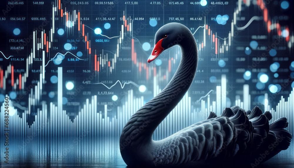 Black Swan event in the stock market. Extremely rare occurrence that was not predicted - obrazy, fototapety, plakaty 