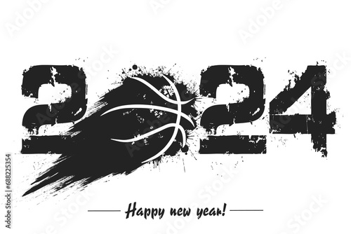 Happy New Year 2024 and basketball ball