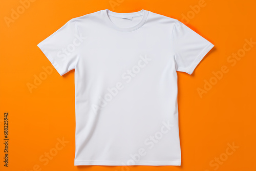 Create a design featuring a simple white t-shirt with a little white space on it with no text, set it against a bold