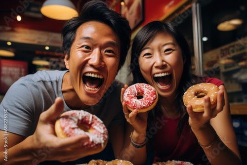Joyful Friends Sharing Sweet Moments with Colorful Donuts