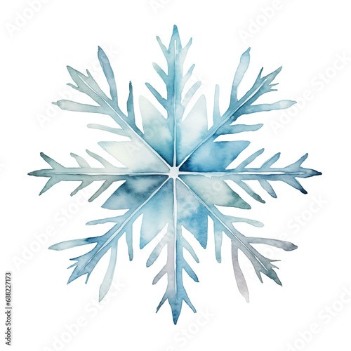 Blue watercolor painted snowflake isolated element