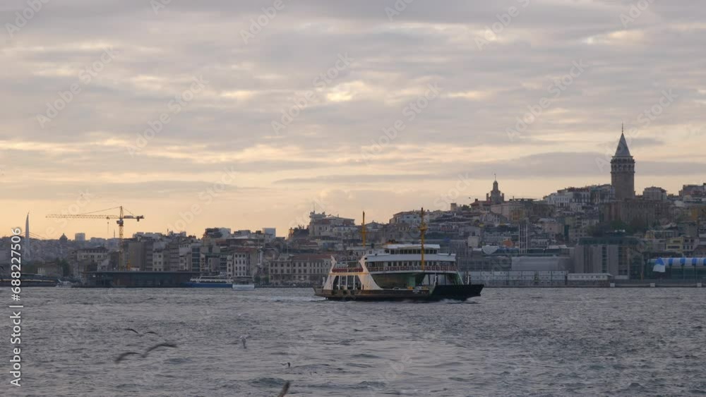 sunset sky istanbul famous touristic cityscape ferry ride traffic bay passenger pov slow motion panorama 4k turkey sunset sky istanbul famous touristic cityscape ferry ride traffic bay passenger pov slow motion panorama 4k turkey
