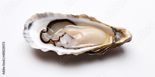 Fresh opened oyster on white background, raw seafood half shell fresh oyster.