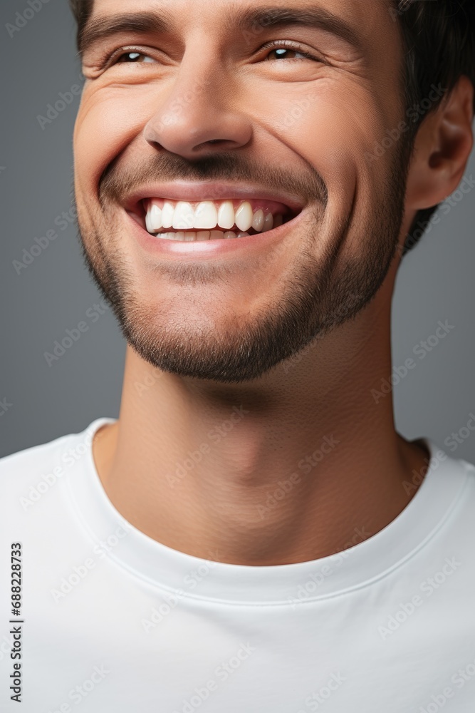 Male smile with dazzling white teeth, showing excellent dental health and hygiene