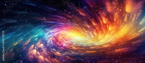 Milky Way galaxy vortex of light, orange, purple, blue, green in the night sky