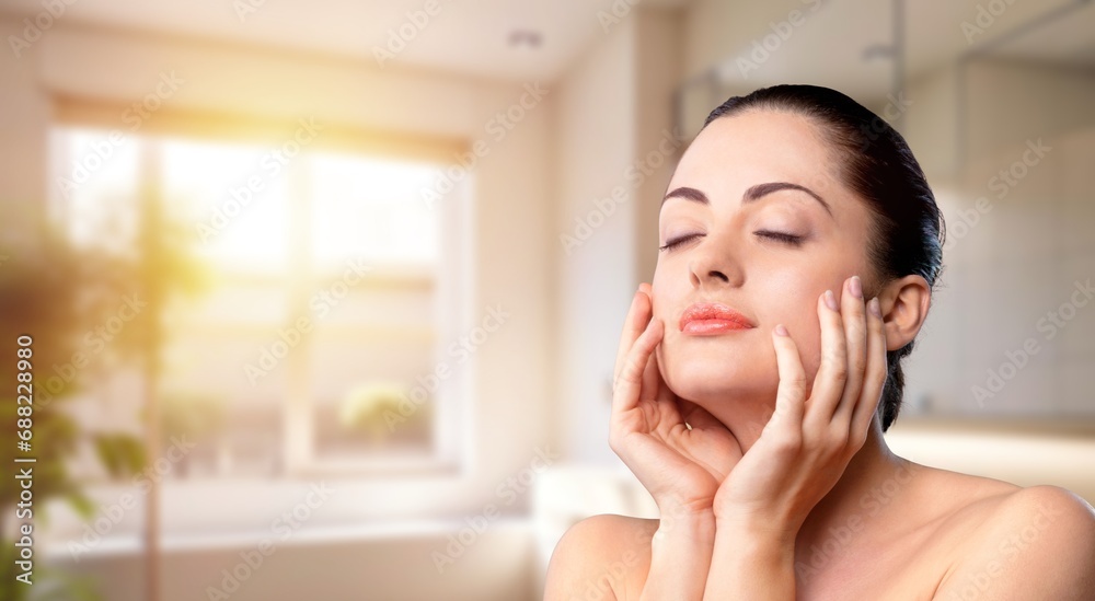 Face cream advertising concept. beautiful woman with clean face Face cream advertising concept. beautiful woman with clean face