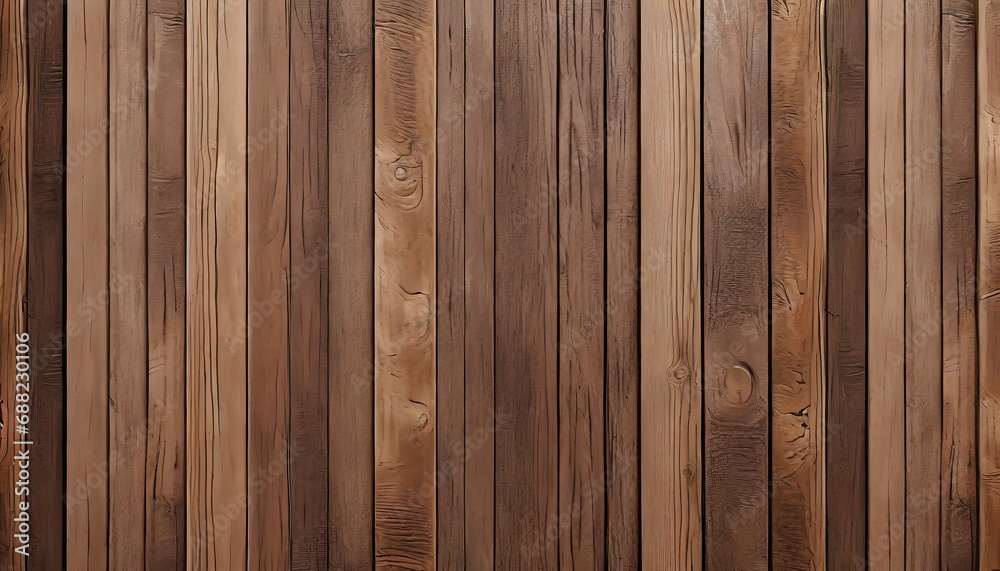 Naklejka premium Brown wood panel repeat texture. Realistic vector timber dark striped wall background. Bamboo textured planks banner. Parquet board surface. Oak floor tile. Metal line shape fence 
