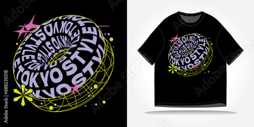 Tokyo japan streetwear tshirt slogan typography y2k, futuristic, future, cyberpunk, retrofuturism. Vector logo icon design illustration. Poster, background, clothing, sticker, badge, quote t-shirt