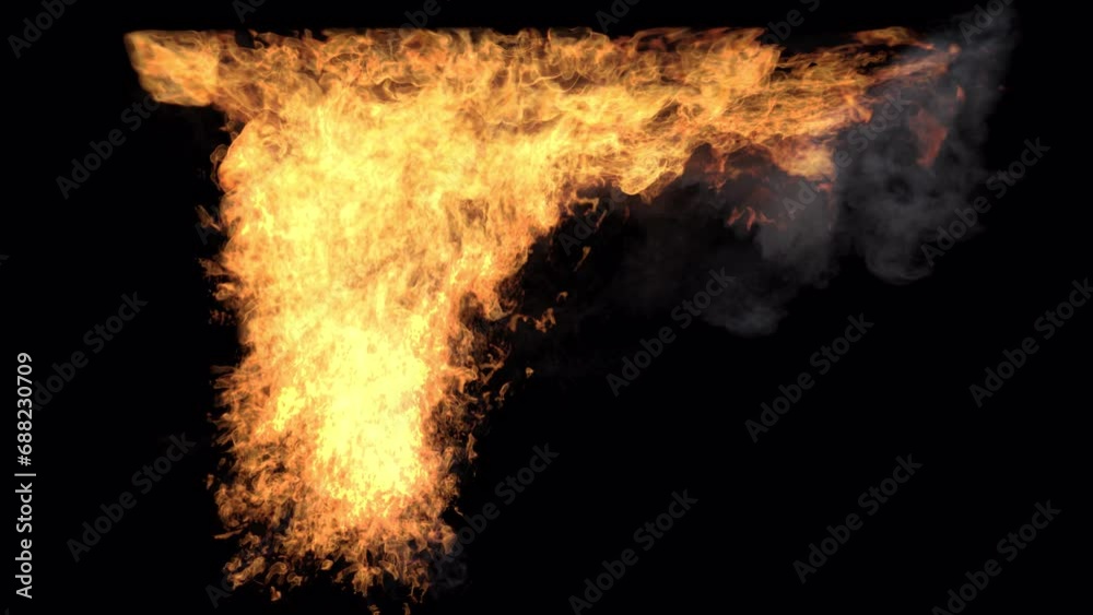 Raging flames consume the walls and ceiling within an enclosed space, casting a fiery glow against a profound black background, complete with an alpha channel. Ideal for impactful video projects.