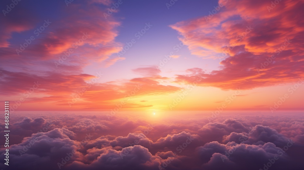Beautiful sunset sky above clouds with dramatic light. - obrazy, fototapety, plakaty 