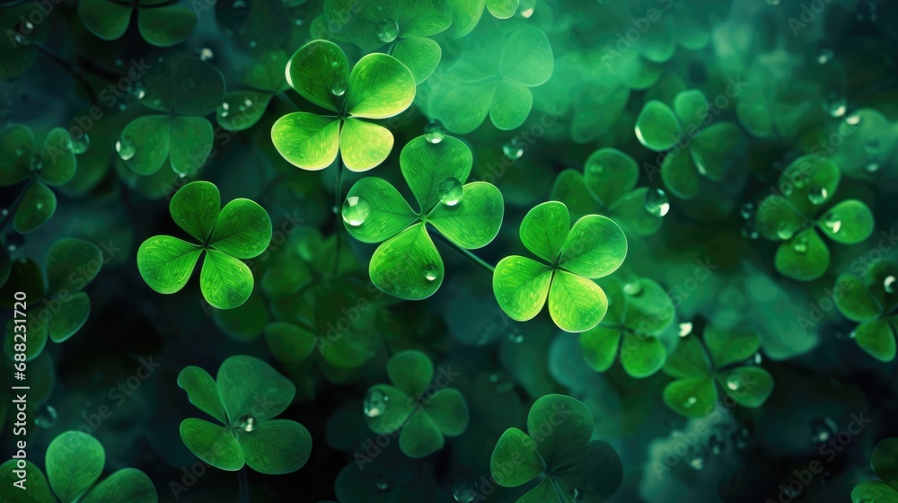 Fresh green clover leaves as background. St. Patricks Day - obrazy, fototapety, plakaty 