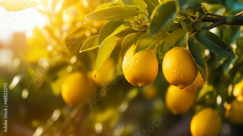 Lemons at golden hour in September  dramatic yellow color