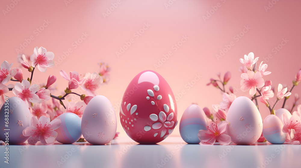 Easter banner or cover for a website in soft nude tones depicting Easter eggs and flowers with space for text