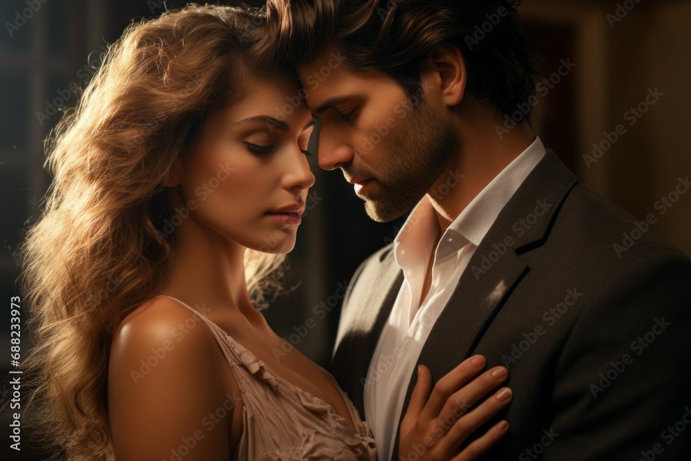 Couple in love in a romantic relationship. Background with selective focus and copy space