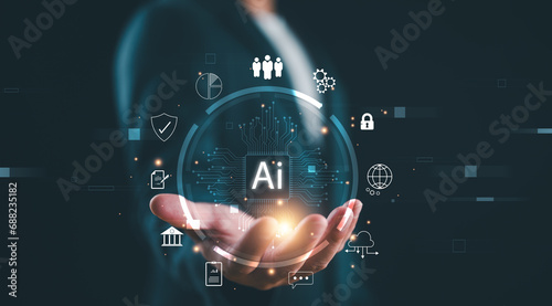 AI, Artificial Intelligence, technology smart robot AI, artificial intelligence by enter command prompt for generates something, Futuristic technology transformation, Chatbot, assistant, secretary.