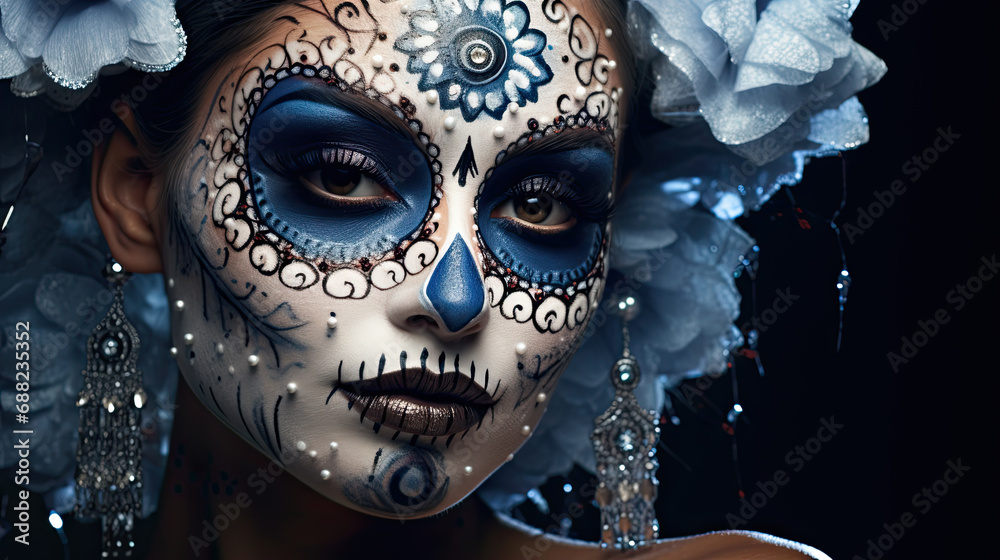 Naklejka premium beautiful woman dressed for Mexican Day of the Dead.