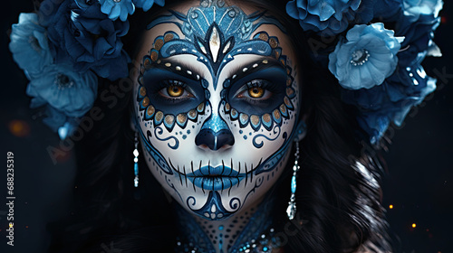 beautiful woman dressed for Mexican Day of the Dead. photo