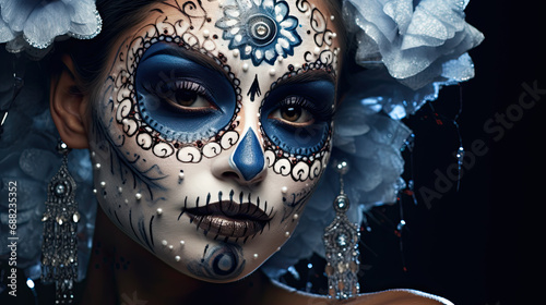 beautiful woman dressed for Mexican Day of the Dead. photo