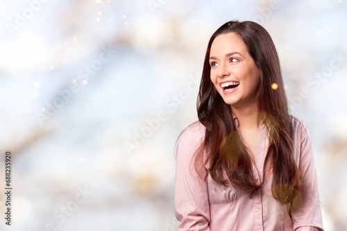 Young happy woman with smile natural expression.
