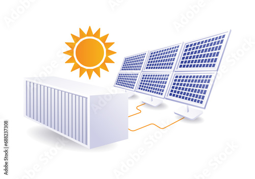 Eco green concept for large batteries storing solar energy panels
