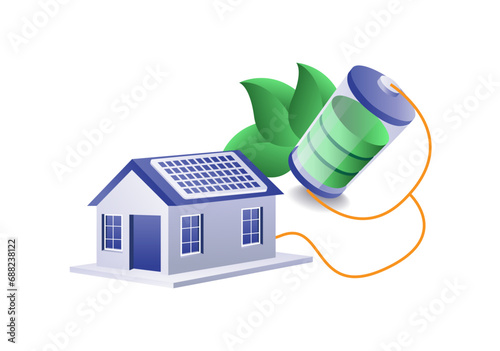 Home electrical energy from batteries solar panels eco green concept